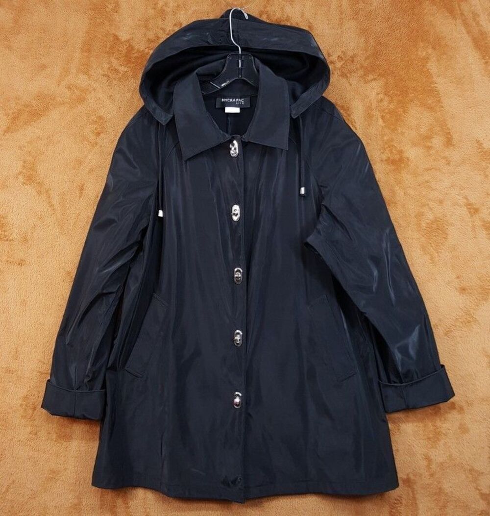 MYCRA PAC LIFE Jacket Womens Size 2 M L Black Trench Raincoat Hooded Toggle